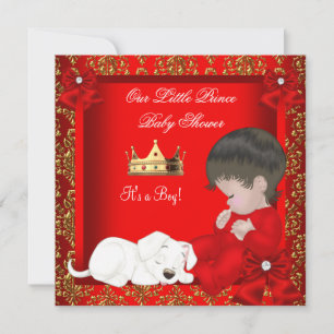 Invitation Petit Prince Baby shower Garçon Rouge or Damask