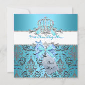 Invitation Petit Prince Baby shower Garçon Turquoise Couronne (Devant)