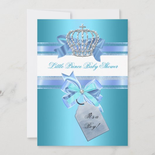 Invitation Petit Prince Baby shower Garçon Turquoise Couronne (Devant)