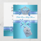 Invitation Petit Prince Baby shower Garçon Turquoise Couronne (Devant / Derrière)
