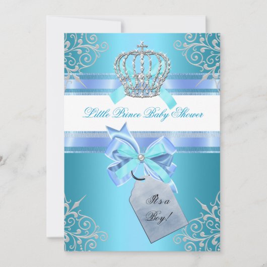 Invitation Petit Prince Baby shower Garçon Turquoise Couronne (Devant)