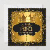 Invitation Petit Prince Baby shower Gold Foil Couronne noir (Devant)