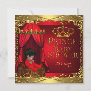 Invitation Petit Prince Bébé Filleul Garçon Couronne Rouge Ro