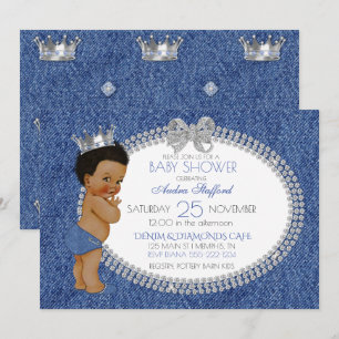 Invitation Petit Prince Bébé Garçon Denim & Diamants