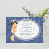 Invitation Petit Prince Bébé Garçon Denim & Diamants (Debout devant)
