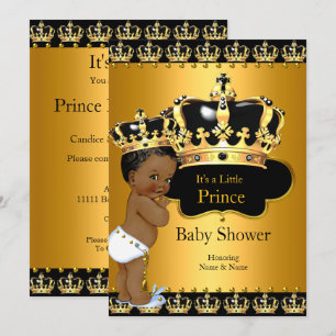 Invitation Petit Prince Bébé Shower Couronne Dorée Ethnique G