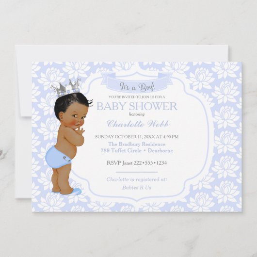 Invitation Petit Prince Bleu Clair Argent Bébé Garçon (Devant)