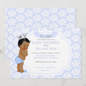 Invitation Petit Prince Bleu Clair Argent Bébé Garçon (Devant / Derrière)