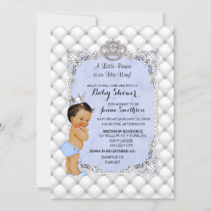 Invitation Petit Prince Bleu Perles Diamants Bébé Garçon