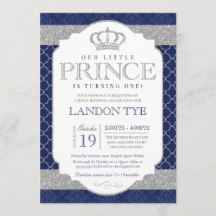 Invitation Petit prince bleu royal et anniversaire argenté de