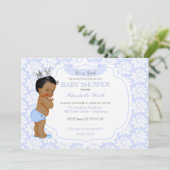 Invitation Petit Prince Light Bleu Argent Bébé Garçon (Debout devant)