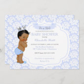 Invitation Petit Prince Light Bleu Argent Bébé Garçon (Devant / Derrière)