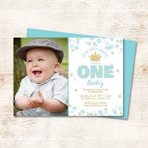 Invitation Petit Prince Premier anniversaire Blue Gold Photo