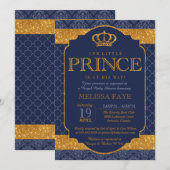 Invitation Petit Prince Royal Navy Blue Gold Baby shower (Devant / Derrière)