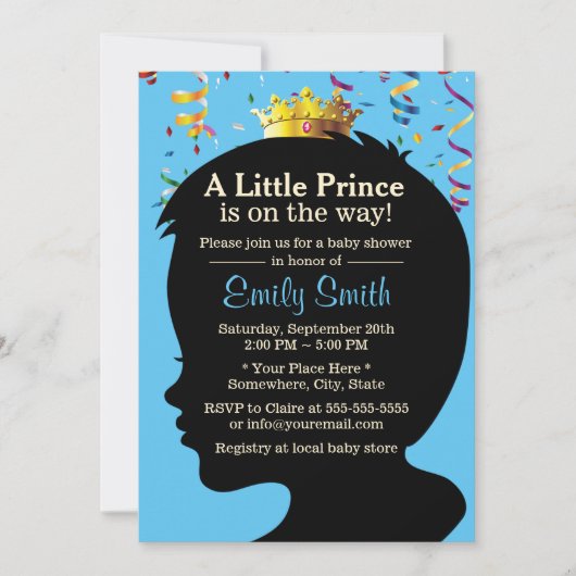 Invitation Petit Prince Silhouette Confetti Baby shower garço (Devant)