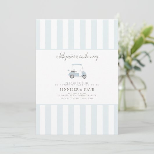 Invitation Petit putter de golf bleu sur le chemin (Debout devant)
