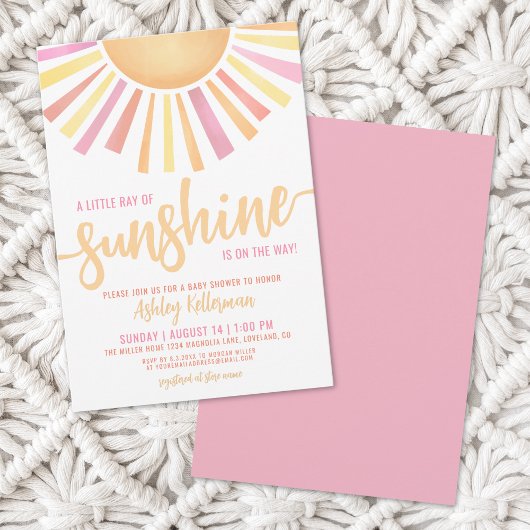 Invitation Petit Rayon De Baby shower Rose Soleil