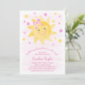 Invitation Petit rayon de soleil Baby shower jaune rose (Debout devant)
