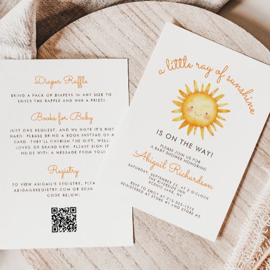 Invitation Petit Rayon de Soleil Code QR Baby Shower