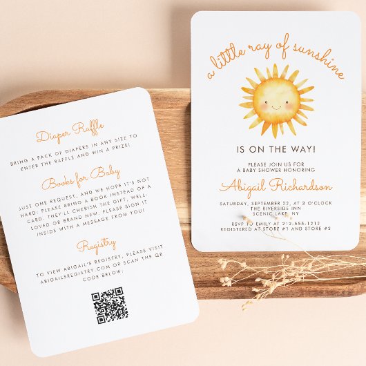 Invitation Petit Rayon de Soleil Code QR Baby Shower