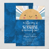 Invitation Petit Rayon Du Baby shower Bleu Soleil (Devant / Derrière)