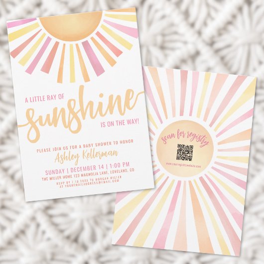 Invitation Petit Rayon Rose Du Baby shower Soleil