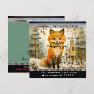 Invitation Petit renard assis dans la fête de Noël de neige