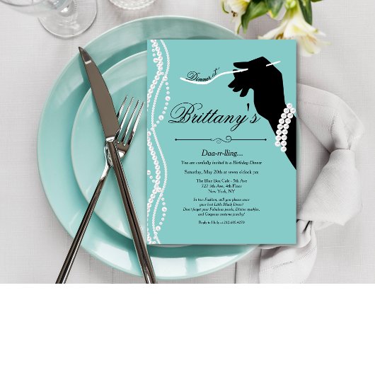 Invitation Petit Robe Noire Bleu Glam Anniversaire Dîner