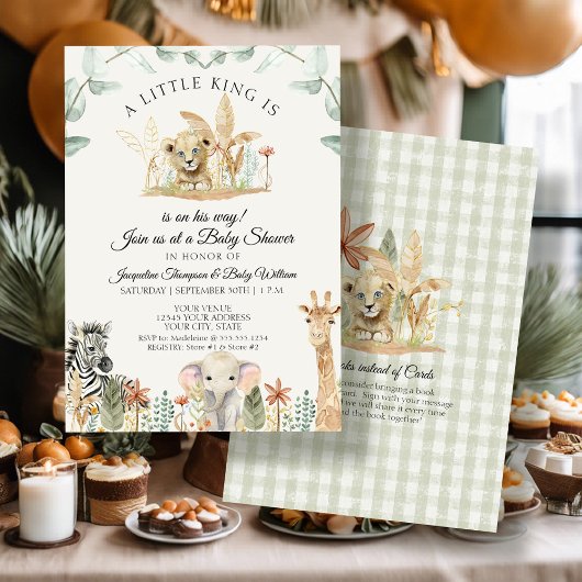 Invitation Petit Roi Lion Zebra Giraffe Baby shower Safari