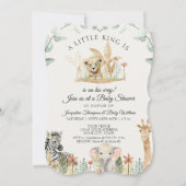 Invitation Petit Roi Lion Zebra Giraffe Baby shower Safari (Devant)