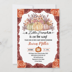 Invitation Petit rose Citrouille automne Baby shower de fleur