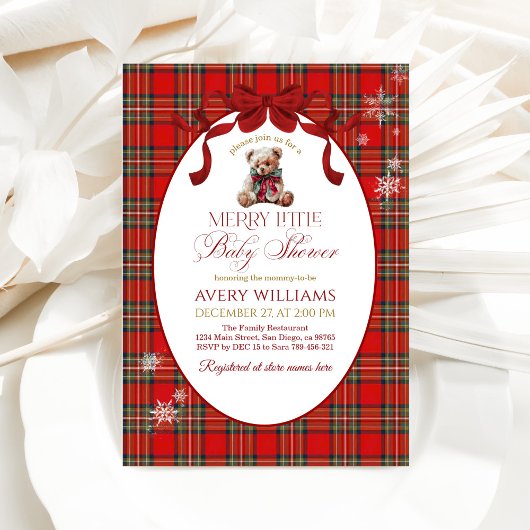 Invitation Petit ruban rouge Noël carreau