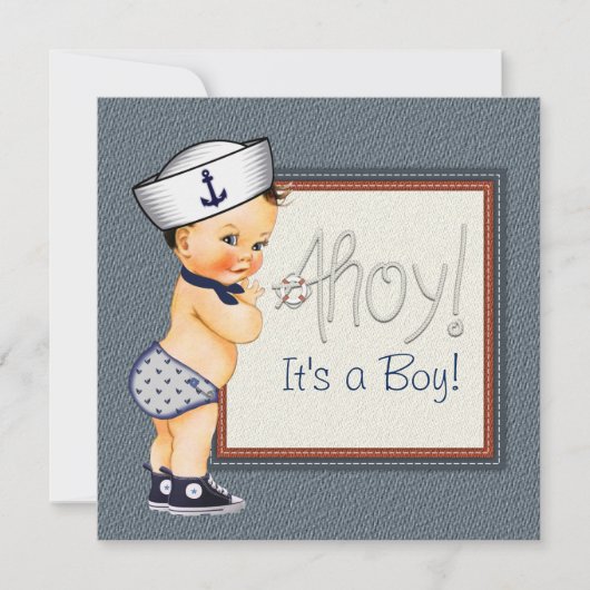 Invitation Petit Sailor Boy Blue Baby shower nautique (Devant)