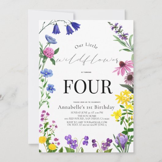 Invitation Petit script Fleur sauvage Anniversaire (Devant)
