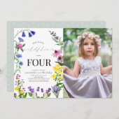 Invitation Petit script Fleur sauvage photo d'anniversaire (Devant / Derrière)