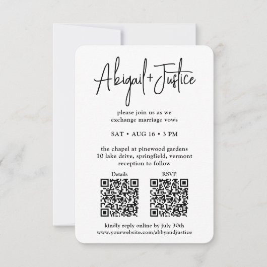Invitation Petit Script Minimal Tout-En-Un Mariage Photo QR (Devant)