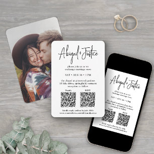 Invitation Petit Script Minimal Tout-En-Un Photo QR Mariage