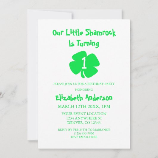 Invitation Petit Shamrock 1er anniversaire (Devant)