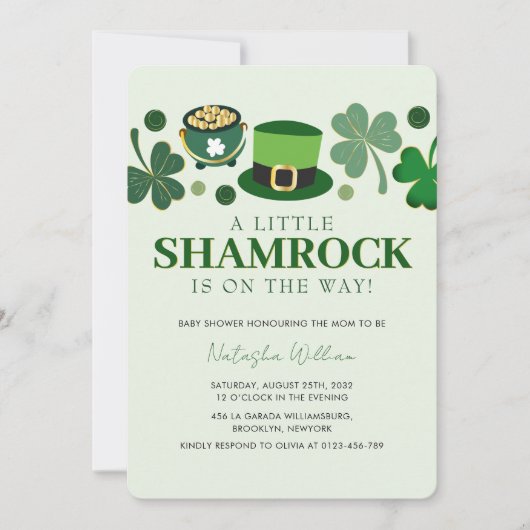 Invitation Petit Shamrock St Patrick's Day Baby shower Invi (Devant)