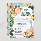 Invitation Petit Singe Cheeky Bananes Garçons 1er anniversair (Devant / Derrière)