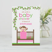 Invitation Petit singe dans un Baby shower de fille au lit d' (Debout devant)