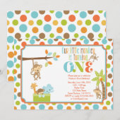 Invitation Petit Singe Jungle Animaux Premier Anniversaire In (Devant / Derrière)