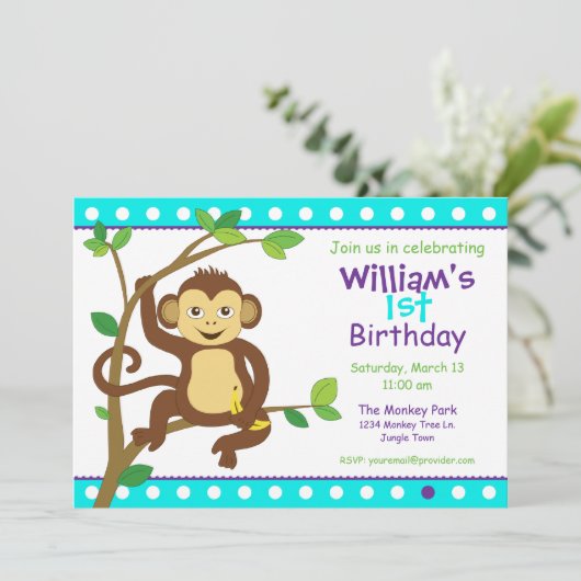 Invitation Petit singe mignon (Debout devant)