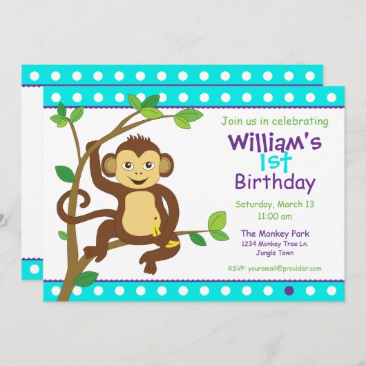 Invitation Petit singe mignon (Devant / Derrière)