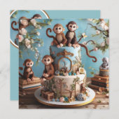 INVITATION PETIT SINGES THÈME DE GÂTEAU D'ANNIVERSAIRE (Devant / Derrière)