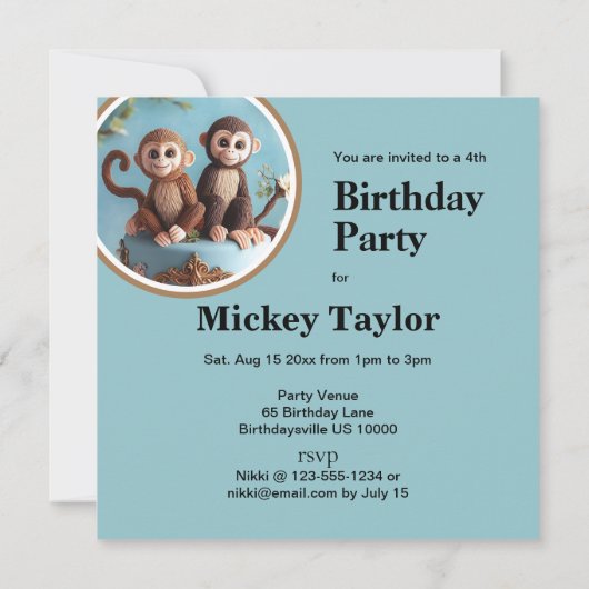 INVITATION PETIT SINGES THÈME DE GÂTEAU D'ANNIVERSAIRE (Dos)