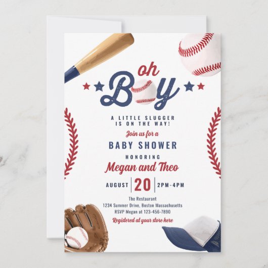 Invitation Petit Slugger De Baseball Sur Le Chemin Baby showe (Devant)