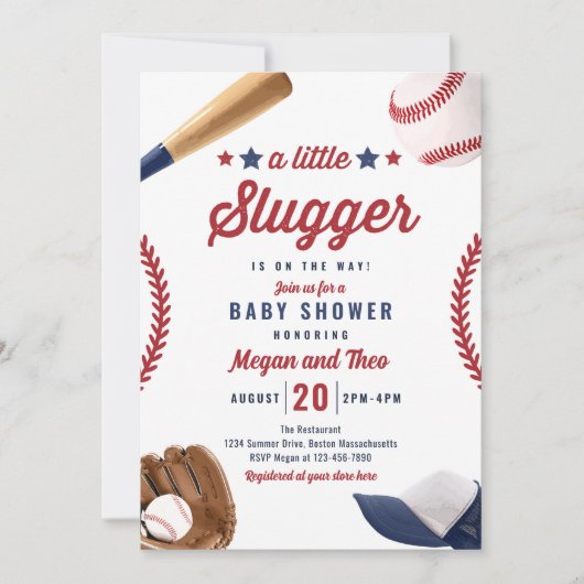 Invitation Petit Slugger De Baseball Sur Le Chemin Baby showe (Devant)