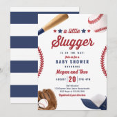 Invitation Petit Slugger De Baseball Sur Le Chemin Baby showe (Devant / Derrière)