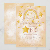 Invitation Petit Soleil Bohème Arc-en-Ciel Étoile Dorée Anniv (Devant / Derrière)